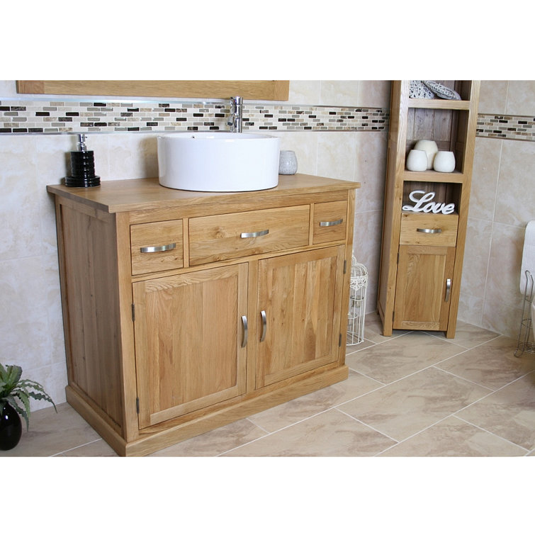 Belfry Bathroom Francesca Solid Oak 1000mm Free-Standing Vanity Unit ...
